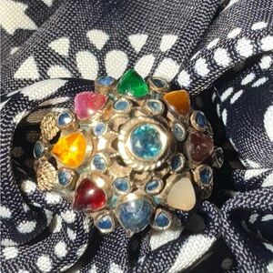 Vintage 18k Ring Gold Harem Multi Gemstone Thai Princess
